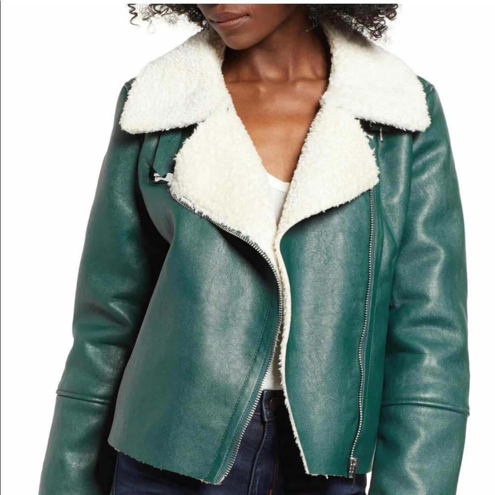 Moto jacket with faux shearling lining